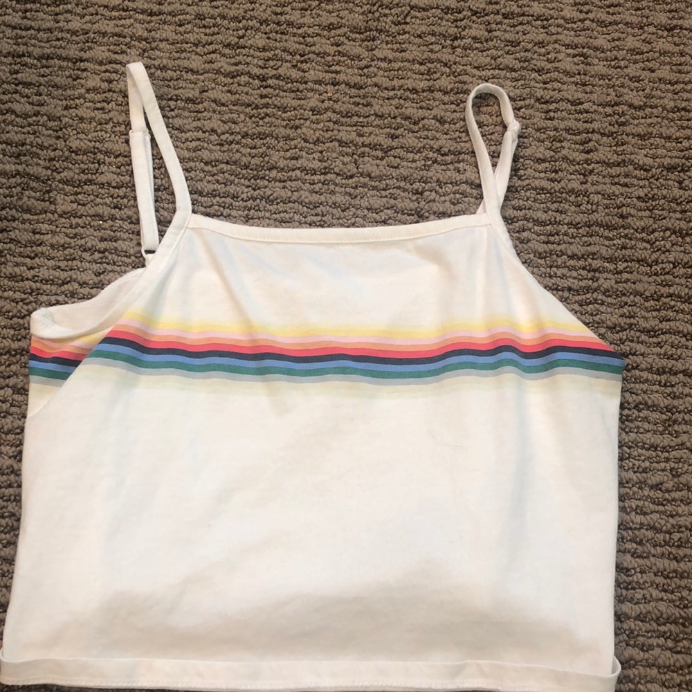 spaghetti strap white rainbow shirt